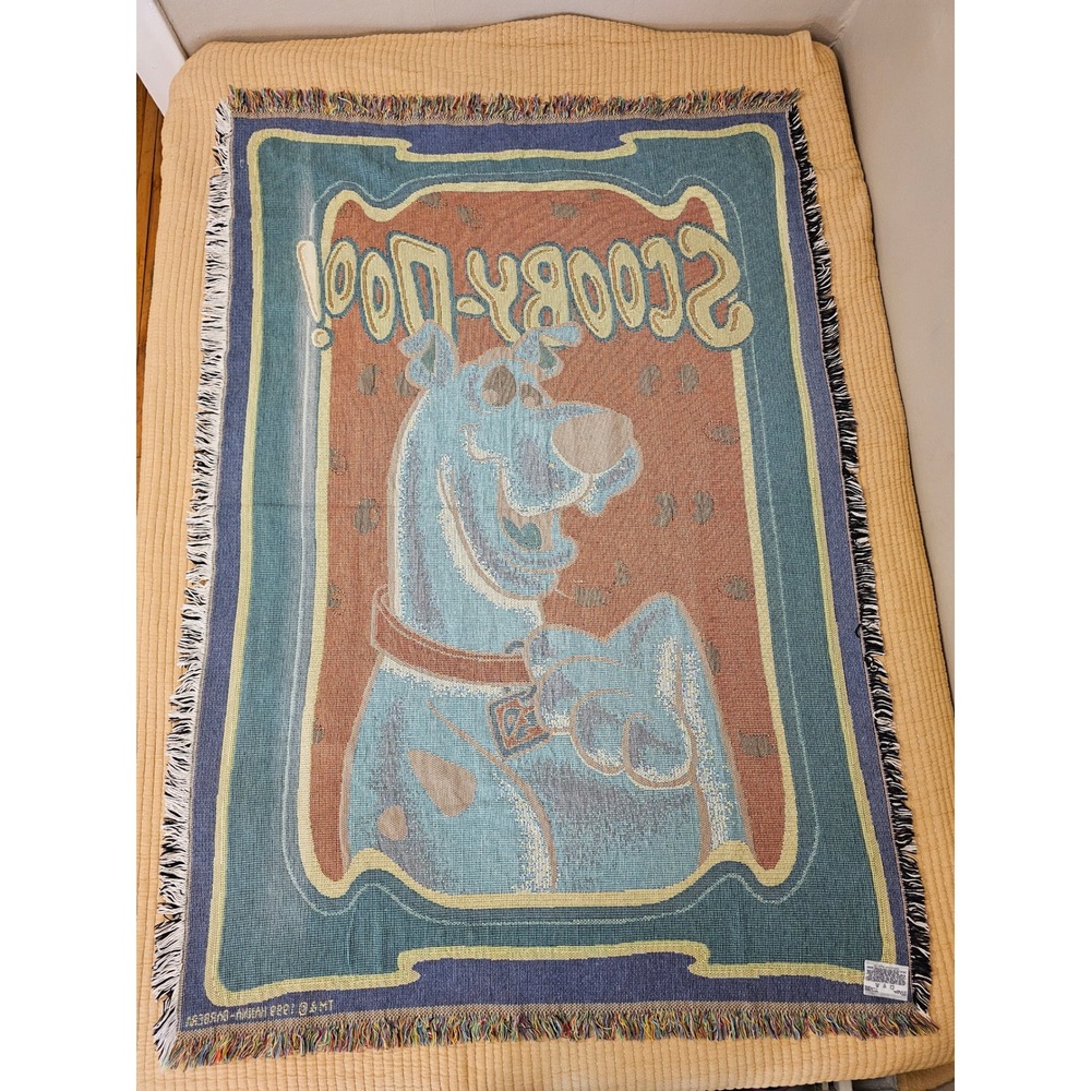 Vintage 1999 Scooby-Doo Woven Tapestry Throw Blanket Crown Crafts 100% Cotton - Picture 2 of 7
